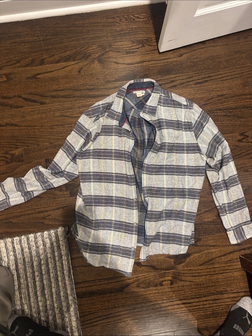 Men's Plaid Button-Down Shirt in Blue and White